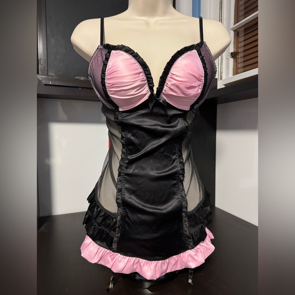 Victoria’s Secret Baby Doll Pink & Black Y2K French Maid Style Size 34B NWT
